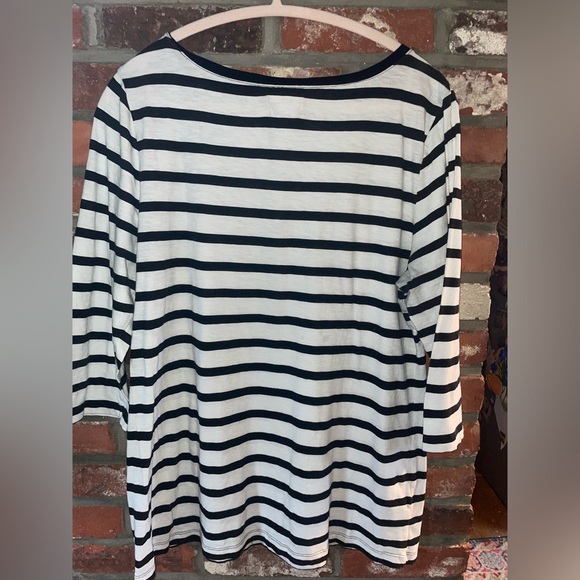 LOFT Navy & White Striped Shirt with Navy Bow Siz xl - Picture 3 of 4